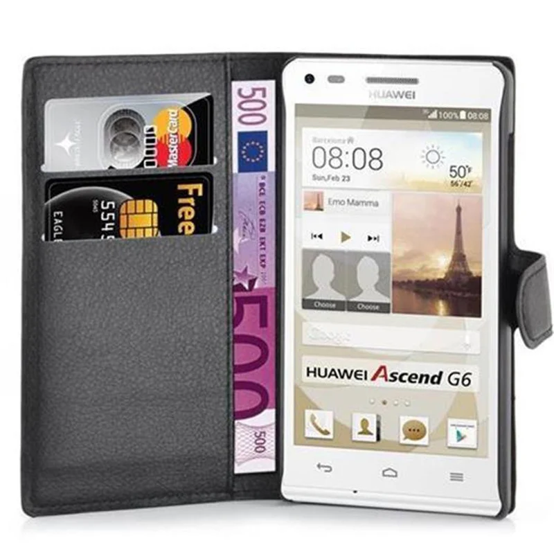 Cadorabo Hülle kompatibel mit Huawei ASCEND G6 Schutzhülle mit Magnetverschluss, Standfunktion und Kartenfach