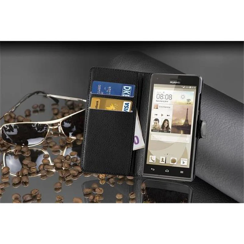 Cadorabo Hülle kompatibel mit Huawei ASCEND G6 Schutzhülle mit Magnetverschluss, Standfunktion und Kartenfach