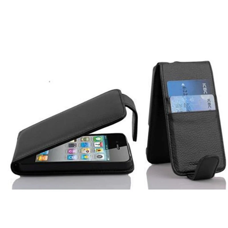 Cadorabo Hülle kompatibel mit Apple iPhone 4 / 4S Schutzhülle im Flip Design aus Kunstleder mit Kartenfach