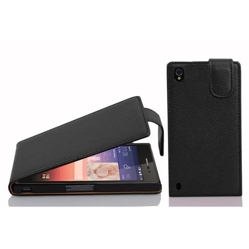 Cadorabo Hülle kompatibel mit Huawei ASCEND P7 Schutzhülle im Flip Design aus strukturiertem Kunstleder
