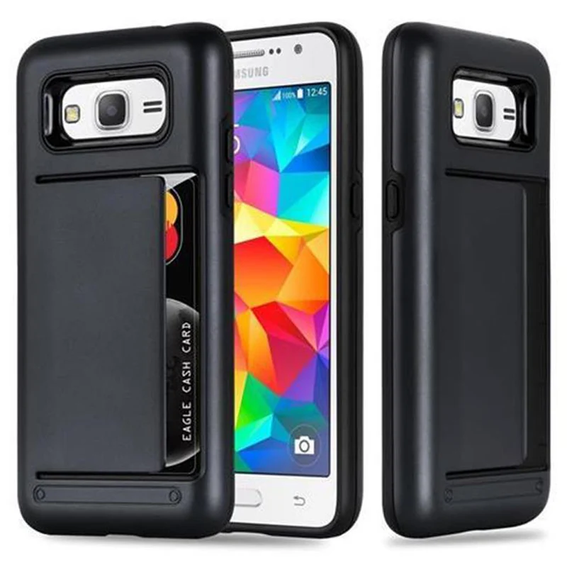 Cadorabo Hülle kompatibel mit Samsung Galaxy GRAND PRIME Outdoor Hybrid Hard Case Schutzhülle mit Kartenfach im Heavy Duty Design