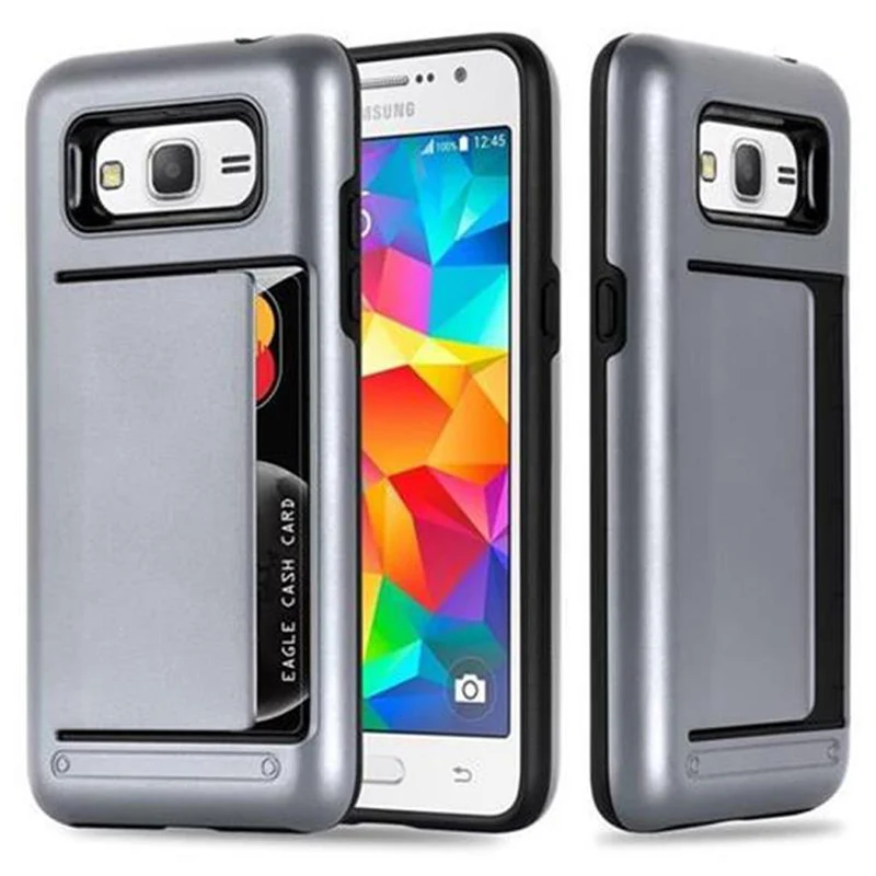 Cadorabo Hülle kompatibel mit Samsung Galaxy GRAND PRIME Outdoor Hybrid Hard Case Schutzhülle mit Kartenfach im Heavy Duty Design