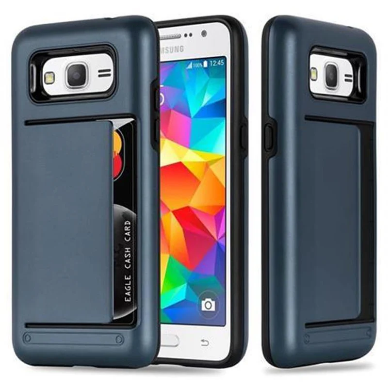 Cadorabo Hülle kompatibel mit Samsung Galaxy GRAND PRIME Outdoor Hybrid Hard Case Schutzhülle mit Kartenfach im Heavy Duty Design