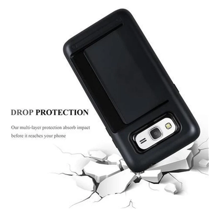Cadorabo Hülle kompatibel mit Samsung Galaxy GRAND PRIME Outdoor Hybrid Hard Case Schutzhülle mit Kartenfach im Heavy Duty Design