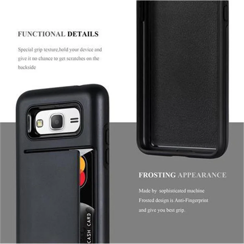 Cadorabo Hülle kompatibel mit Samsung Galaxy GRAND PRIME Outdoor Hybrid Hard Case Schutzhülle mit Kartenfach im Heavy Duty Design