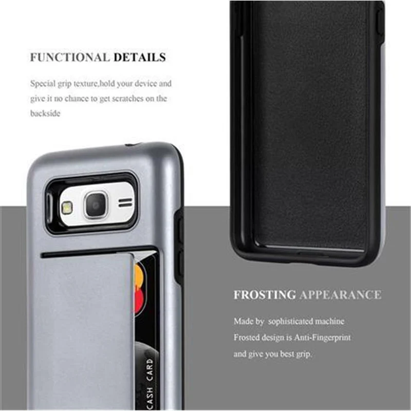 Cadorabo Hülle kompatibel mit Samsung Galaxy GRAND PRIME Outdoor Hybrid Hard Case Schutzhülle mit Kartenfach im Heavy Duty Design