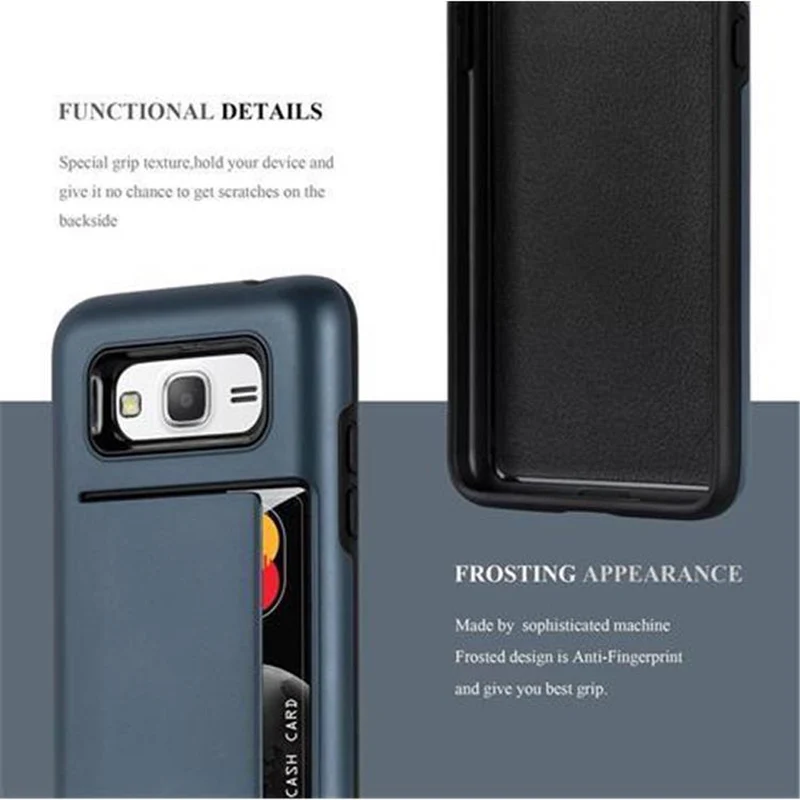Cadorabo Hülle kompatibel mit Samsung Galaxy GRAND PRIME Outdoor Hybrid Hard Case Schutzhülle mit Kartenfach im Heavy Duty Design