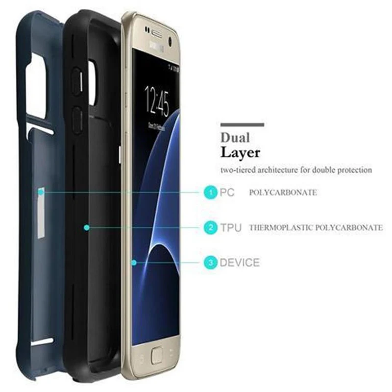 Cadorabo Hülle kompatibel mit Samsung Galaxy S7 Outdoor Hybrid Hard Case Schutzhülle mit Kartenfach im Heavy Duty Design