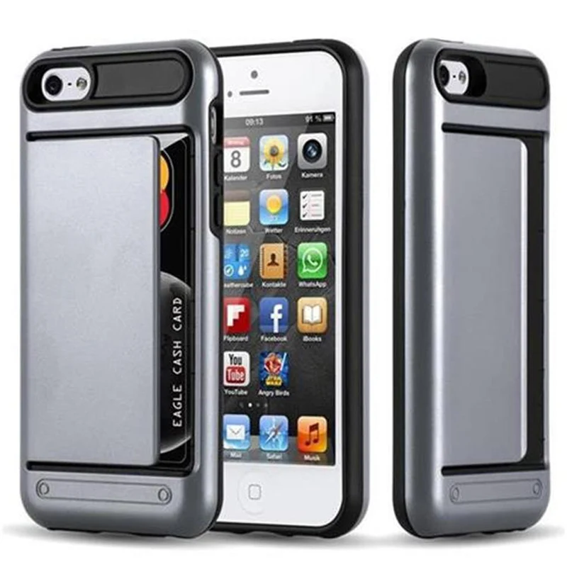 Cadorabo Hülle kompatibel mit Apple iPhone 5 / 5S / SE 2016 Outdoor Hybrid Hard Case Schutzhülle mit Kartenfach im Heavy Duty Design