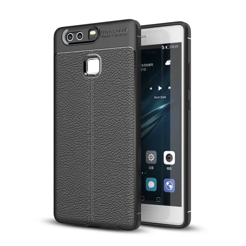 Cadorabo Hülle kompatibel mit Huawei P9 Schutzhülle aus TPU Silikon mit edler Kunstleder-Applikation