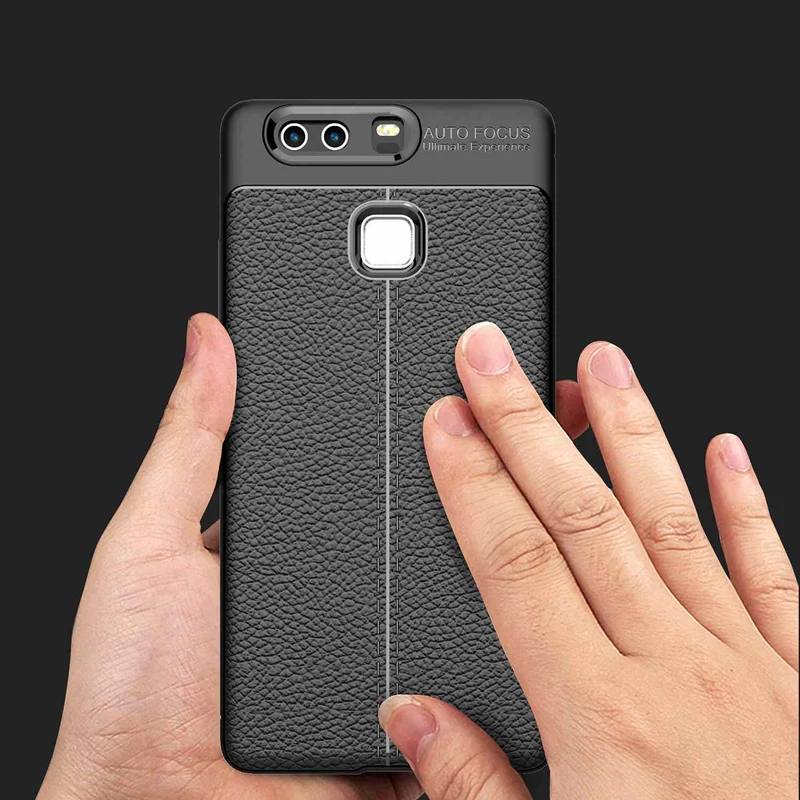 Cadorabo Hülle kompatibel mit Huawei P9 Schutzhülle aus TPU Silikon mit edler Kunstleder-Applikation