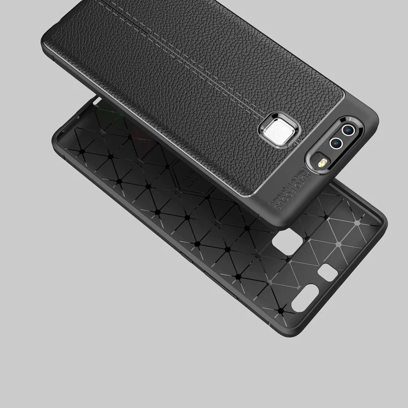 Cadorabo Hülle kompatibel mit Huawei P9 Schutzhülle aus TPU Silikon mit edler Kunstleder-Applikation