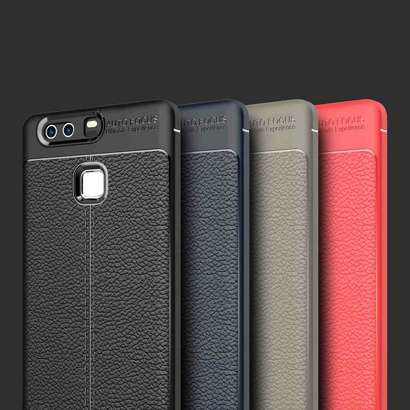Cadorabo Hülle kompatibel mit Huawei P9 Schutzhülle aus TPU Silikon mit edler Kunstleder-Applikation