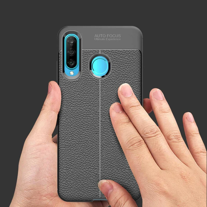 Cadorabo Hülle kompatibel mit Huawei P30 LITE Schutzhülle aus TPU Silikon mit edler Kunstleder-Applikation