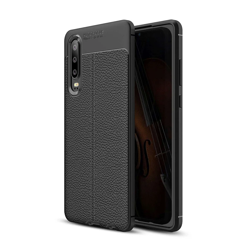 Cadorabo Hülle kompatibel mit Huawei P30 Schutzhülle aus TPU Silikon mit edler Kunstleder-Applikation