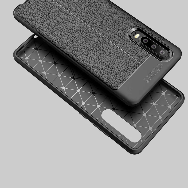 Cadorabo Hülle kompatibel mit Huawei P30 Schutzhülle aus TPU Silikon mit edler Kunstleder-Applikation
