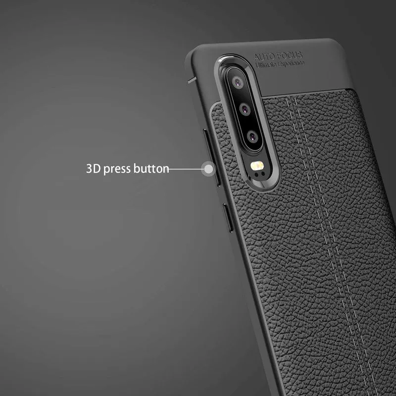 Cadorabo Hülle kompatibel mit Huawei P30 Schutzhülle aus TPU Silikon mit edler Kunstleder-Applikation