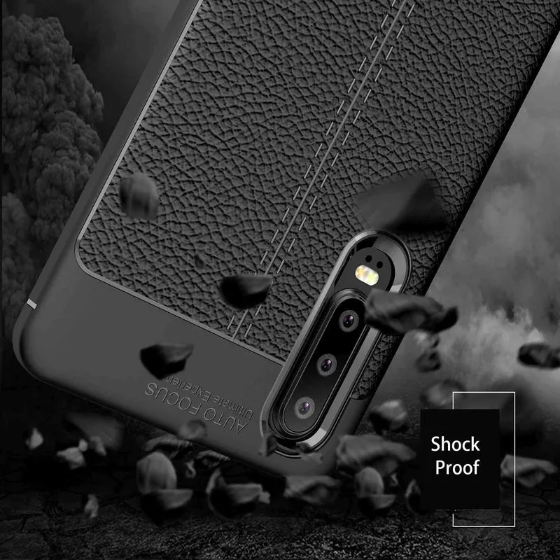 Cadorabo Hülle kompatibel mit Huawei P30 Schutzhülle aus TPU Silikon mit edler Kunstleder-Applikation