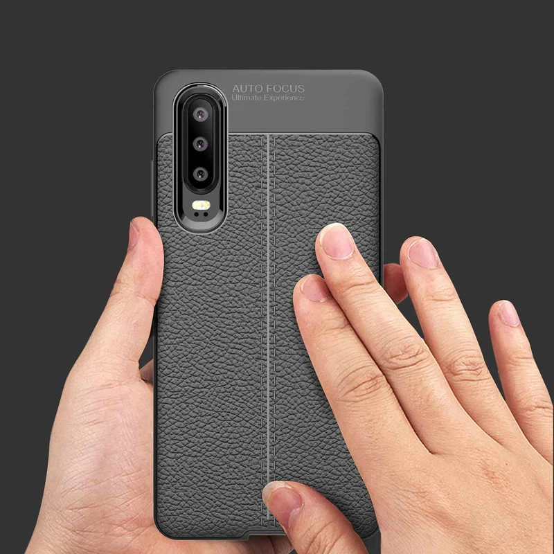 Cadorabo Hülle kompatibel mit Huawei P30 Schutzhülle aus TPU Silikon mit edler Kunstleder-Applikation