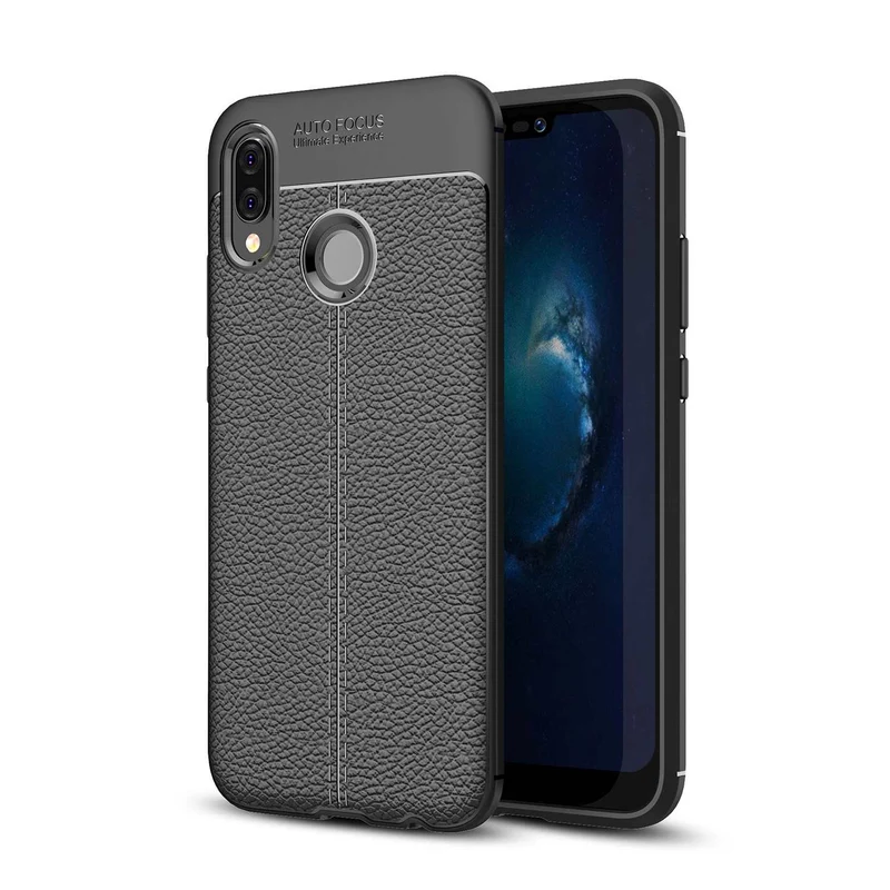 Cadorabo Hülle kompatibel mit Huawei P20 LITE 2018 / NOVA 3E Schutzhülle aus TPU Silikon mit edler Kunstleder-Applikation