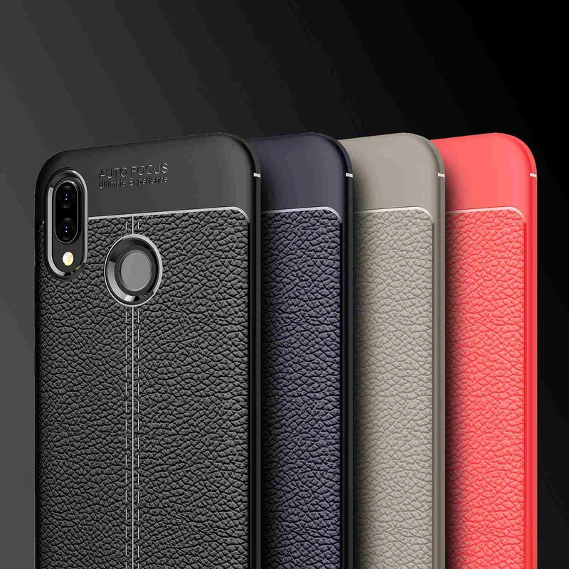 Cadorabo Hülle kompatibel mit Huawei P20 LITE 2018 / NOVA 3E Schutzhülle aus TPU Silikon mit edler Kunstleder-Applikation