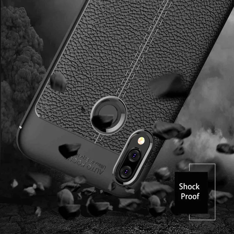Cadorabo Hülle kompatibel mit Huawei P20 LITE 2018 / NOVA 3E Schutzhülle aus TPU Silikon mit edler Kunstleder-Applikation
