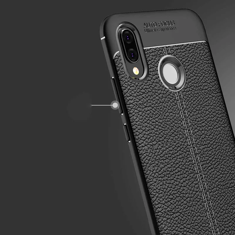 Cadorabo Hülle kompatibel mit Huawei P20 LITE 2018 / NOVA 3E Schutzhülle aus TPU Silikon mit edler Kunstleder-Applikation