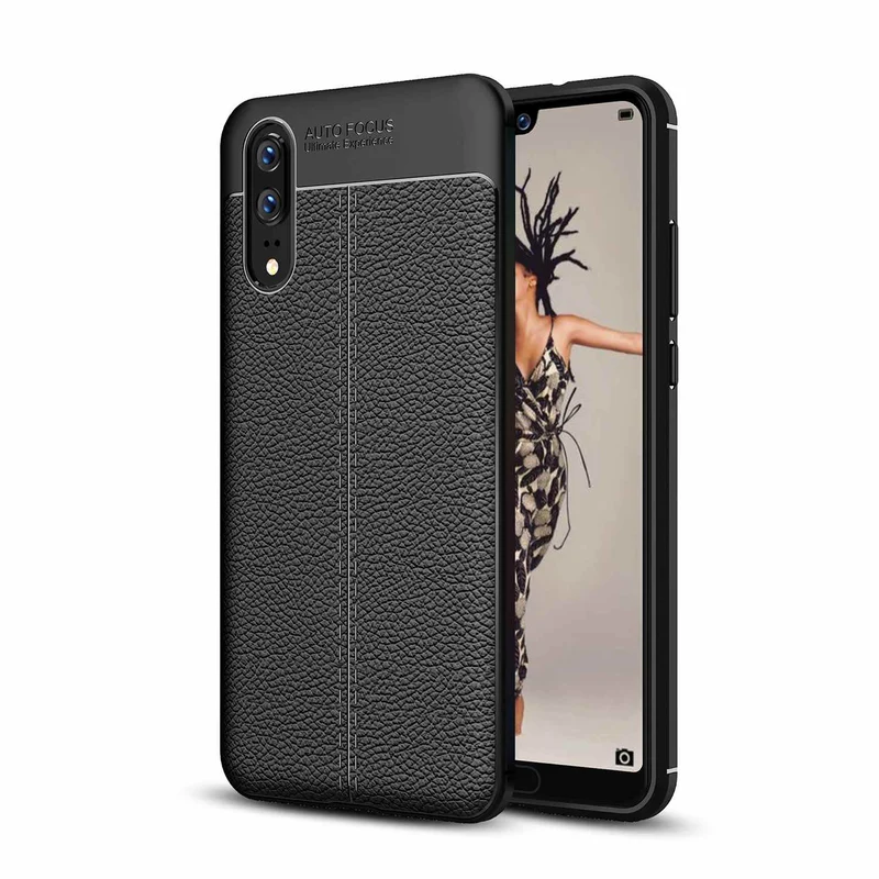 Cadorabo Hülle kompatibel mit Huawei P20 Schutzhülle aus TPU Silikon mit edler Kunstleder-Applikation