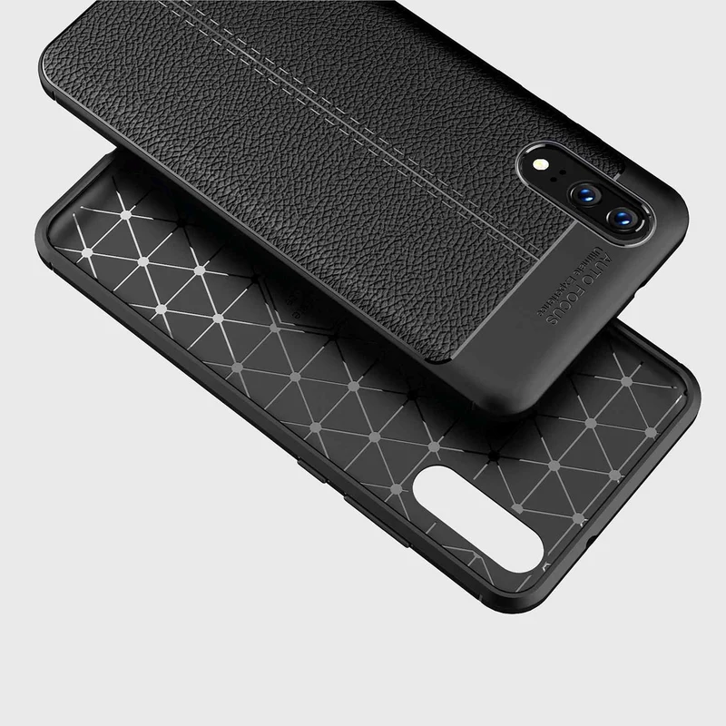 Cadorabo Hülle kompatibel mit Huawei P20 Schutzhülle aus TPU Silikon mit edler Kunstleder-Applikation