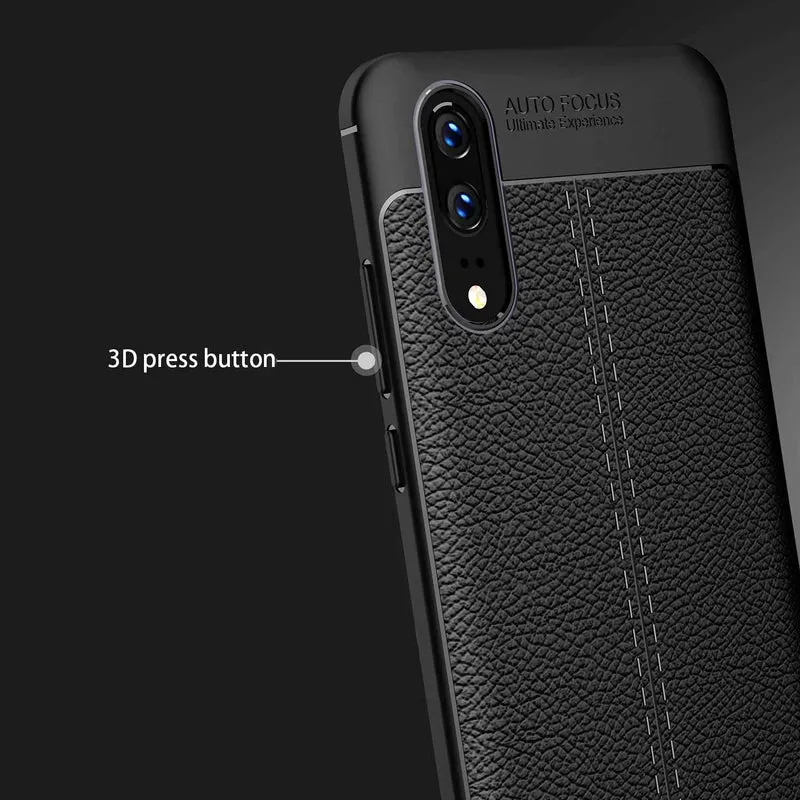 Cadorabo Hülle kompatibel mit Huawei P20 Schutzhülle aus TPU Silikon mit edler Kunstleder-Applikation