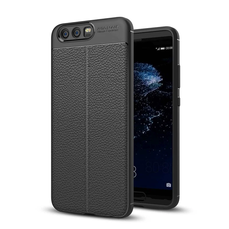 Cadorabo Hülle kompatibel mit Huawei P10 Schutzhülle aus TPU Silikon mit edler Kunstleder-Applikation
