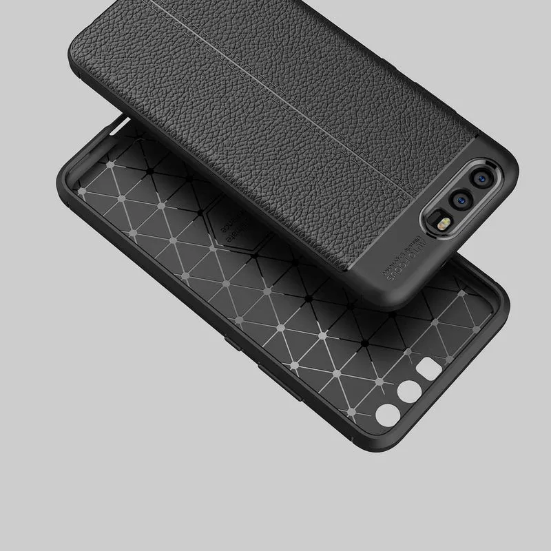 Cadorabo Hülle kompatibel mit Huawei P10 Schutzhülle aus TPU Silikon mit edler Kunstleder-Applikation