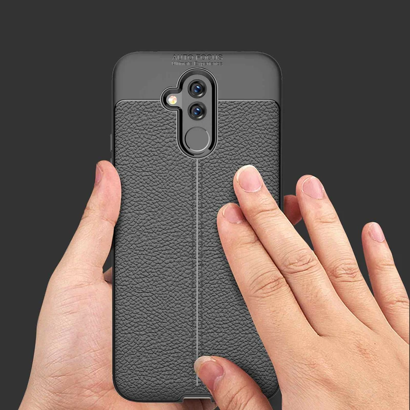 Cadorabo Hülle kompatibel mit Huawei MATE 20 LITE Schutzhülle aus TPU Silikon mit edler Kunstleder-Applikation