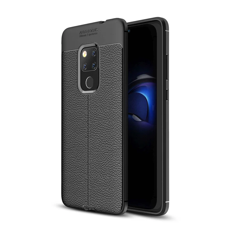 Cadorabo Hülle kompatibel mit Huawei MATE 20 Schutzhülle aus TPU Silikon mit edler Kunstleder-Applikation