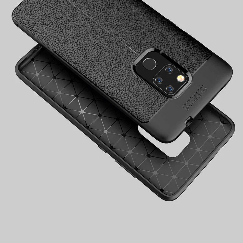 Cadorabo Hülle kompatibel mit Huawei MATE 20 Schutzhülle aus TPU Silikon mit edler Kunstleder-Applikation