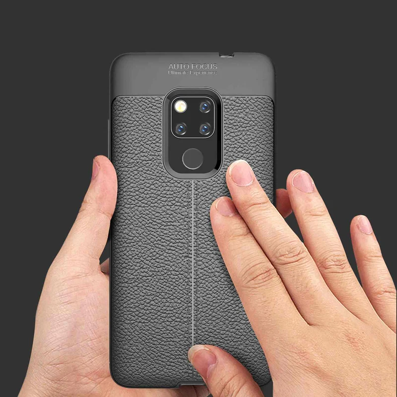 Cadorabo Hülle kompatibel mit Huawei MATE 20 Schutzhülle aus TPU Silikon mit edler Kunstleder-Applikation