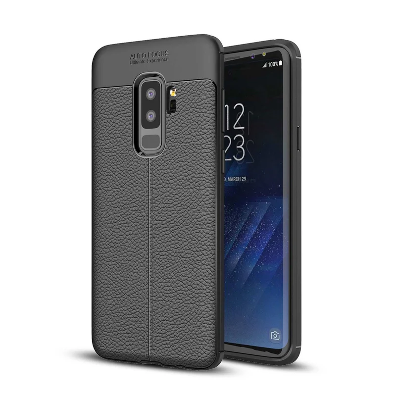 Cadorabo Hülle kompatibel mit Samsung Galaxy S9 PLUS Schutzhülle aus TPU Silikon mit edler Kunstleder-Applikation