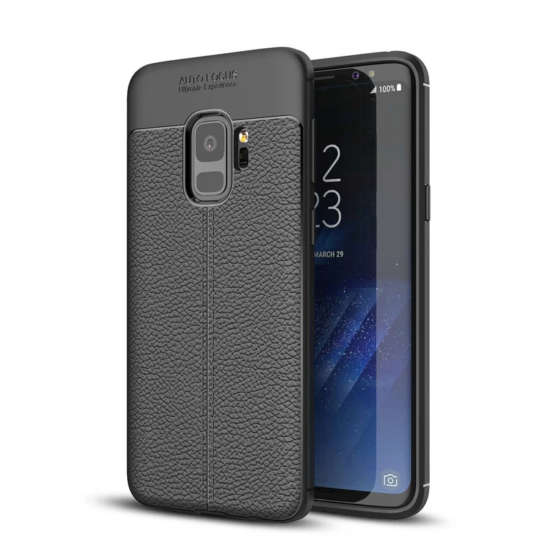 Cadorabo Hülle kompatibel mit Samsung Galaxy S9 Schutzhülle aus TPU Silikon mit edler Kunstleder-Applikation