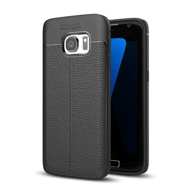 Cadorabo Hülle kompatibel mit Samsung Galaxy S7 Schutzhülle aus TPU Silikon mit edler Kunstleder-Applikation