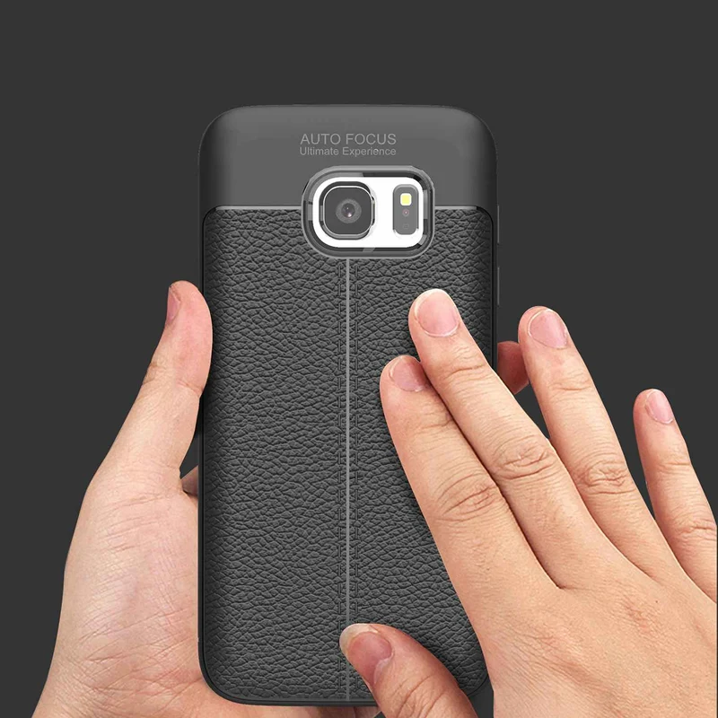 Cadorabo Hülle kompatibel mit Samsung Galaxy S7 Schutzhülle aus TPU Silikon mit edler Kunstleder-Applikation