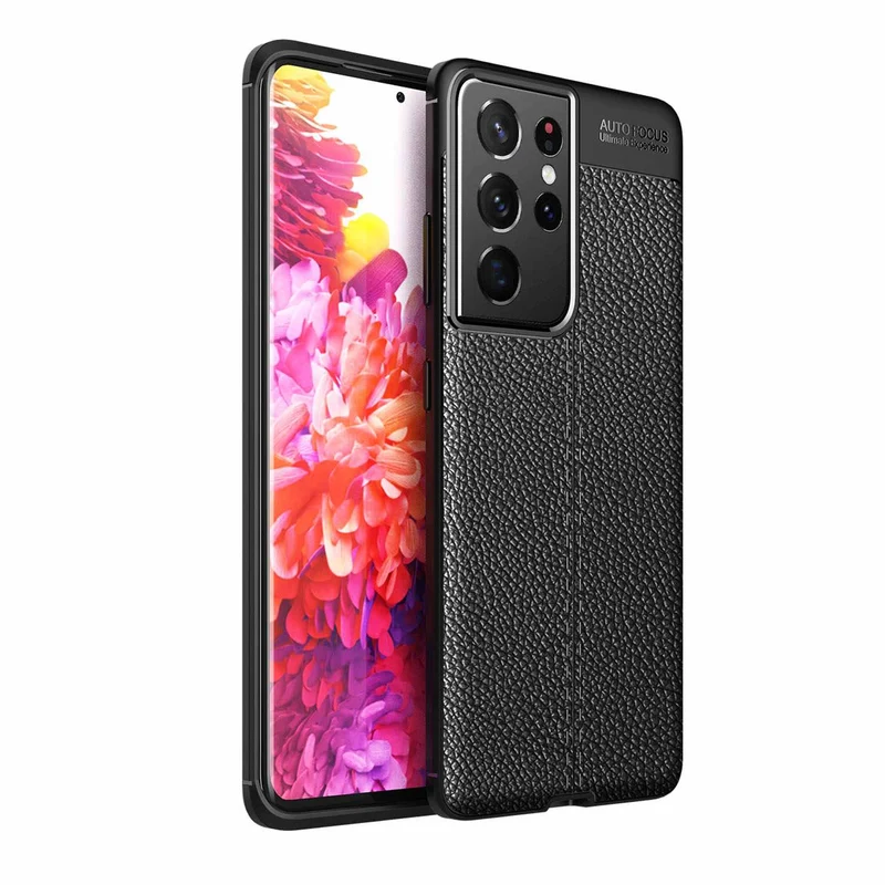 Cadorabo Hülle kompatibel mit Samsung Galaxy S21 ULTRA Schutzhülle aus TPU Silikon mit edler Kunstleder-Applikation