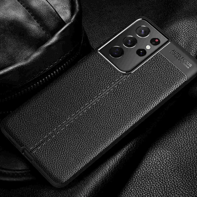 Cadorabo Hülle kompatibel mit Samsung Galaxy S21 ULTRA Schutzhülle aus TPU Silikon mit edler Kunstleder-Applikation