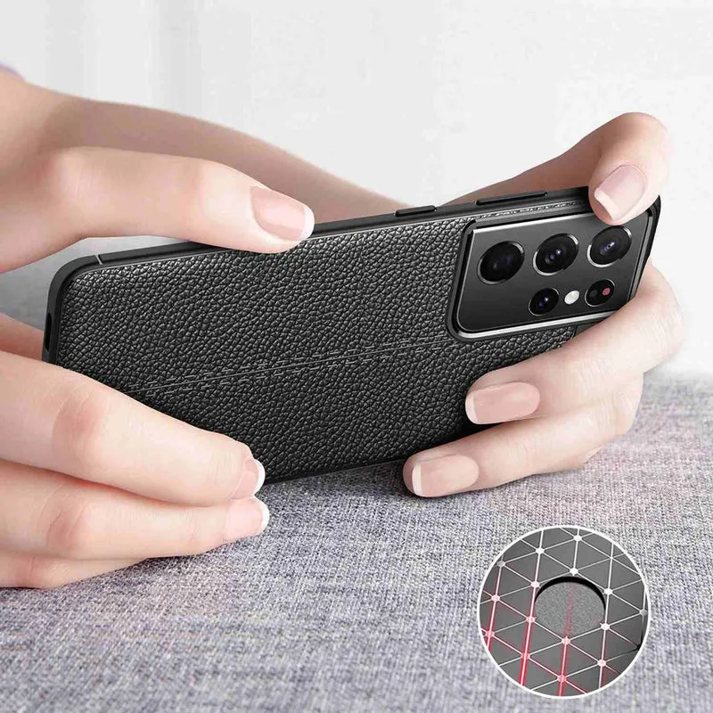 Cadorabo Hülle kompatibel mit Samsung Galaxy S21 ULTRA Schutzhülle aus TPU Silikon mit edler Kunstleder-Applikation
