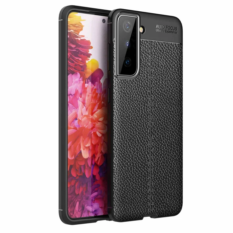 Cadorabo Hülle kompatibel mit Samsung Galaxy S21 5G Schutzhülle aus TPU Silikon mit edler Kunstleder-Applikation