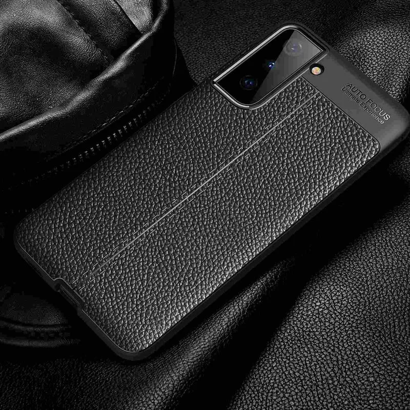 Cadorabo Hülle kompatibel mit Samsung Galaxy S21 5G Schutzhülle aus TPU Silikon mit edler Kunstleder-Applikation