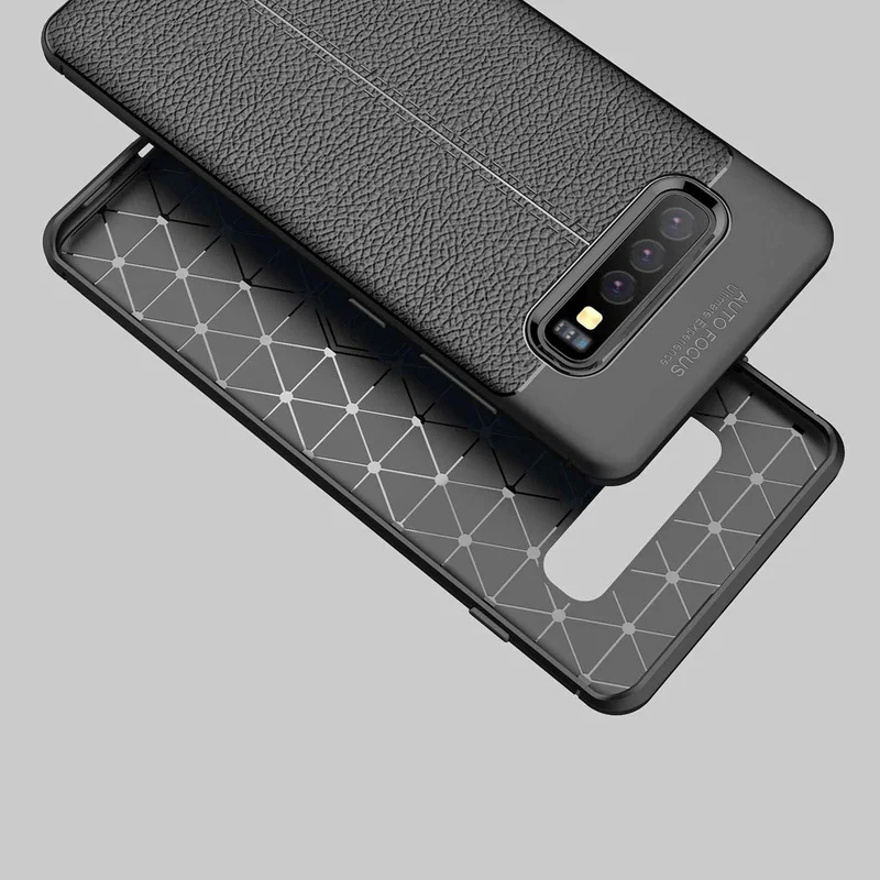 Cadorabo Hülle kompatibel mit Samsung Galaxy S10 PLUS Schutzhülle aus TPU Silikon mit edler Kunstleder-Applikation