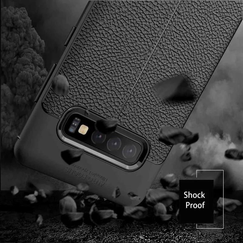 Cadorabo Hülle kompatibel mit Samsung Galaxy S10 PLUS Schutzhülle aus TPU Silikon mit edler Kunstleder-Applikation