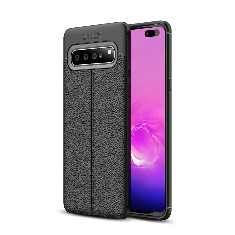 Cadorabo Hülle kompatibel mit Samsung Galaxy S10 5G Schutzhülle aus TPU Silikon mit edler Kunstleder-Applikation