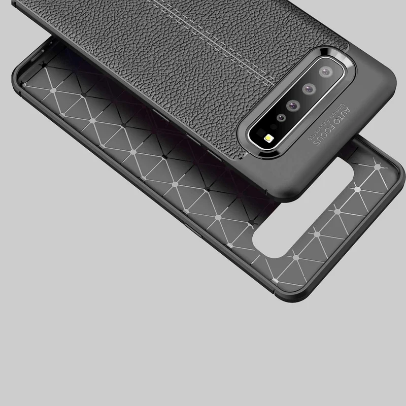 Cadorabo Hülle kompatibel mit Samsung Galaxy S10 5G Schutzhülle aus TPU Silikon mit edler Kunstleder-Applikation