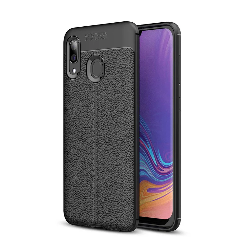 Cadorabo Hülle kompatibel mit Samsung Galaxy A40 Schutzhülle aus TPU Silikon mit edler Kunstleder-Applikation